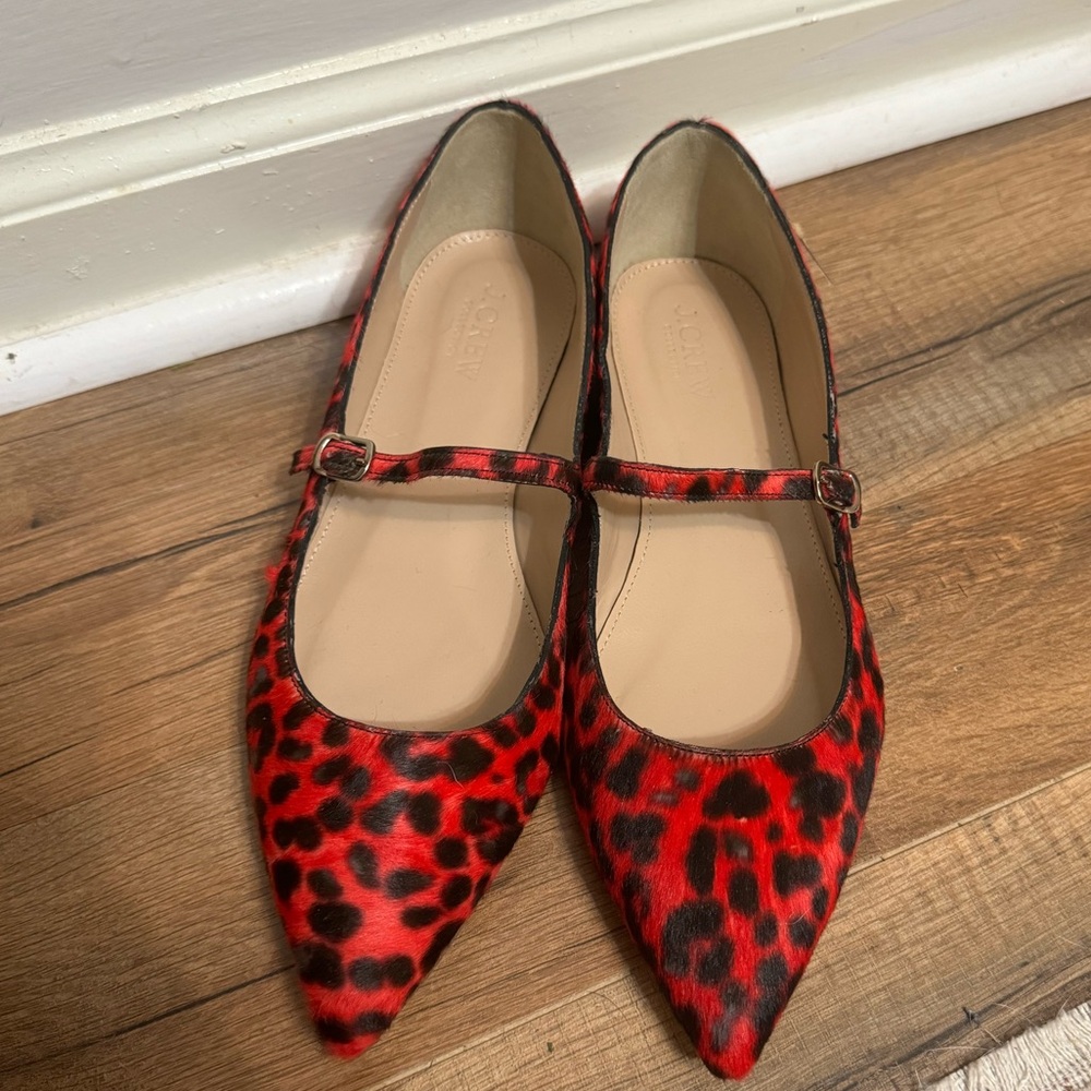 ♥️ J. Crew Collection Red and Black Leopard Calf Hair Flats